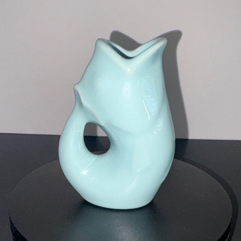 GurglePot Aqua Baby Blue Ceramic Fish Pitcher Vase Mini 2006